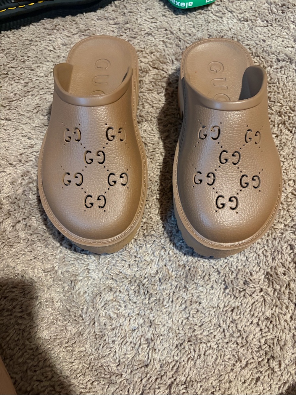 & Other Stories Tan Slip-On Clog Mules with Perforated Logo